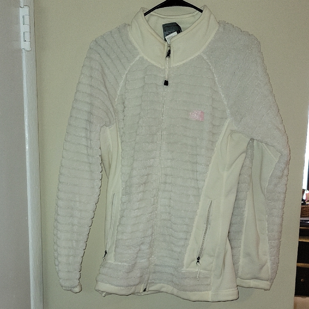 The North Face Women's Cream Zip Fleece with Pink Logo
